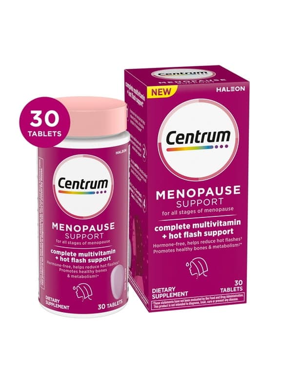 Centrum Menopause Support Complete Womens Multivitamin Supplement for Hot Flash Support, Tablets, 30 Count