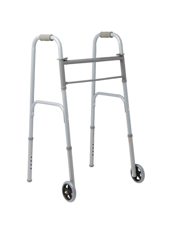 Medline Lightweight Folding Walkers for Adults with 5 Wheels, Steel Frame Supports up to 400 lbs.