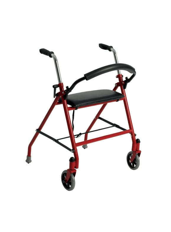 drive Aluminum Red Dual Release Folding Walker with Wheels and Seat Adjustable Height up to 300 lbs 29 to 38" H