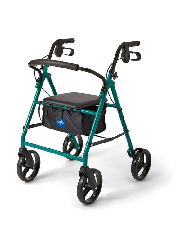 Medline Steel Rollator Walker for Adult, Green, 350 lb. Weight Capacity, 8 Wheels, Foldable, Adjustable Handles