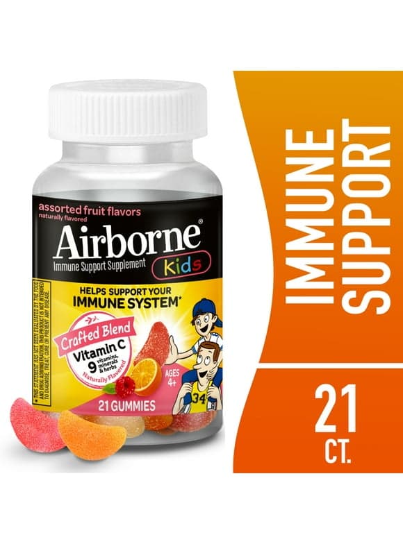 Airborne Kids 500mg Vitamin C Immune Support Gummies, Multivitamin Supplement, Assorted Fruit Flavor, 21 ct