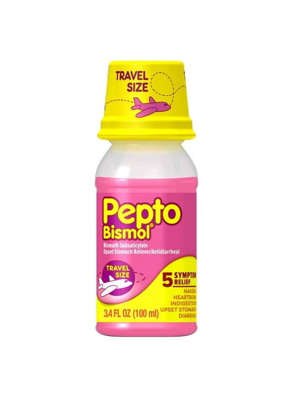 Pepto Bismol Liquid for Upset Stomach and Diarrhea Relief, over-the-Counter Medicine, Travel 3.4 oz