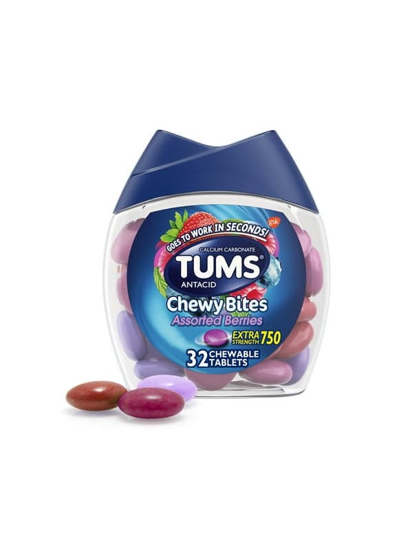 Tums Chewy Bites Heartburn Relief Chewable Antacid Tablets, Berry, 32 Count