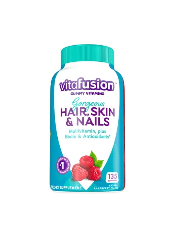 Vitafusion Gorgeous Hair, Skin & Nails Multivitamin Gummy Vitamins, plus Biotin and Antioxidant vitamins C&E, Raspberry Flavor, 135ct (45 day supply), from vitafusion, the gummy vitamin experts.