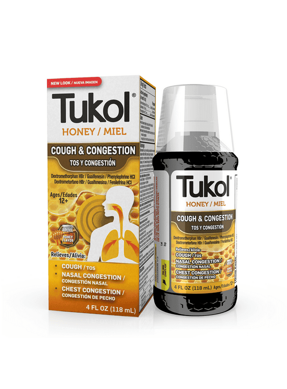 Tukol X-Pecto Honey Cold Syrup Multi Symptom over-the-counter Medicine, 4 fl oz