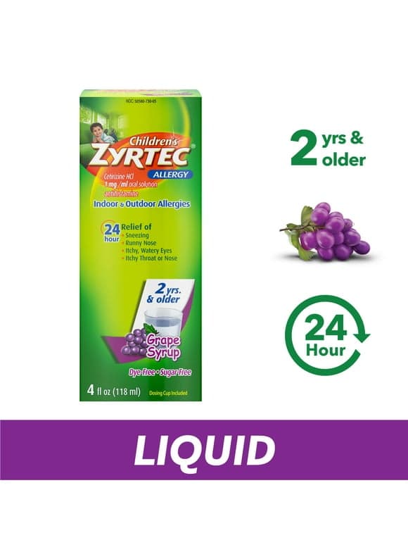 Children's Zyrtec 24 Hour Allergy Relief Syrup, Grape Flavor, 4 fl. oz