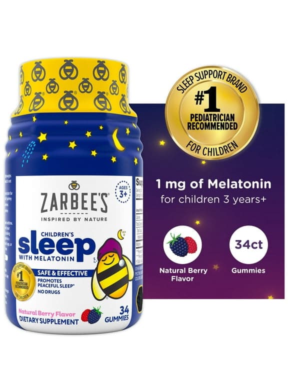 ZarbeeS Children's Sleep Gummies With Melatonin, Drug-Free, Non-Habit Forming, Natural Berry, 34Ct