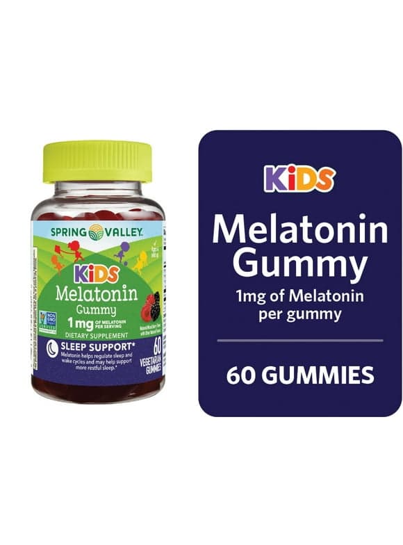 Spring Valley Kids Melatonin Dietary Supplement Gummies, Raspberry, 1 mg, 60 Count