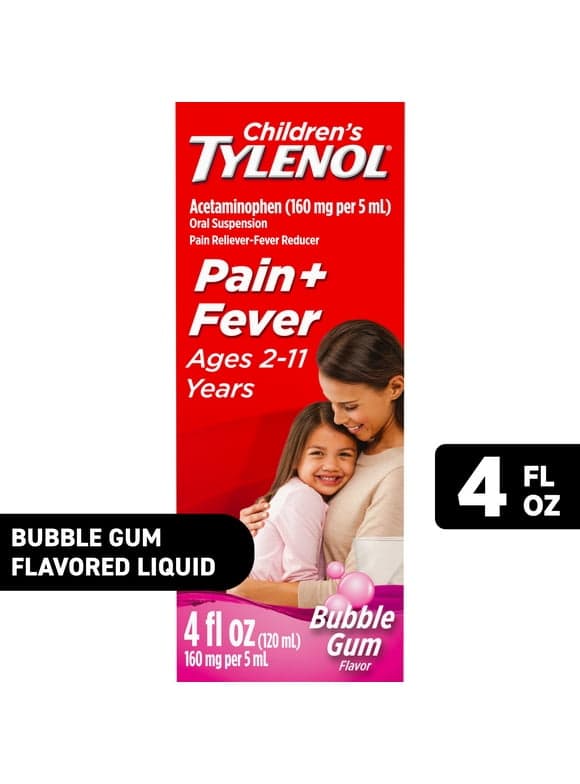 Childrens Tylenol Pain + Fever Relief Medicine, Bubble Gum, 4 fl. oz