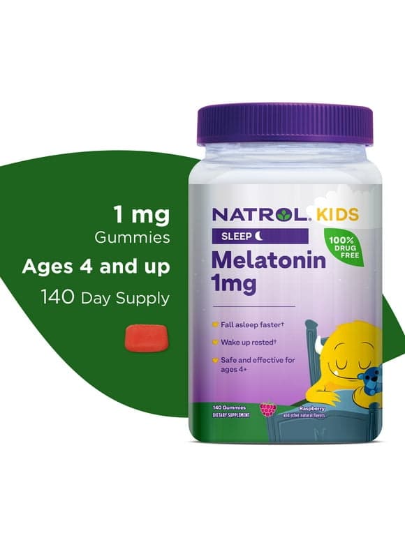 NatrolÂ® Kids Melatonin, Sleep Gummies for Children, Raspberry Flavor, 1mg, 140 Count