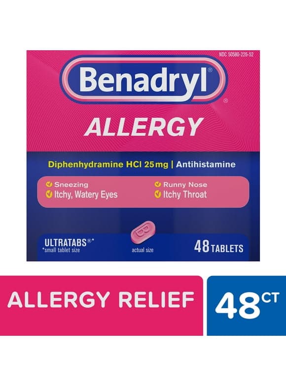 Benadryl Ultratabs Antihistamine Cold & Allergy Relief Tablets, 48 Ct