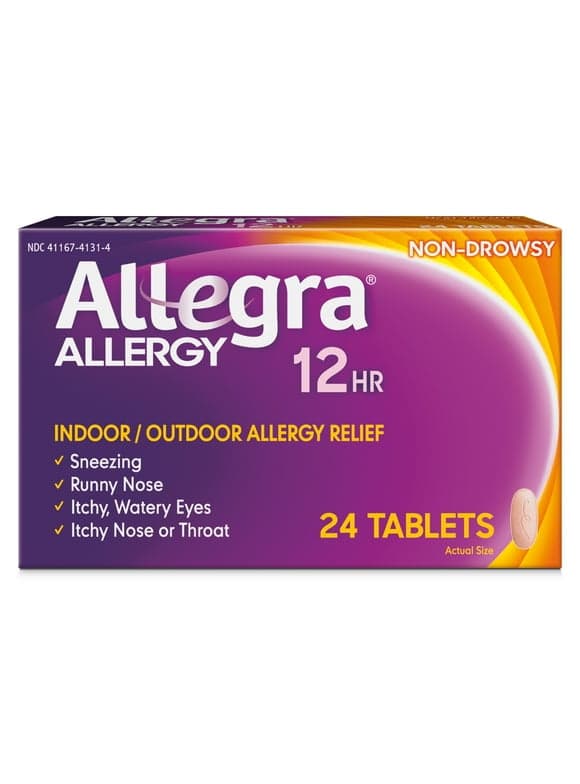 Allegra 12 Hour Non-Drowsy Antihistamine Allergy Relief Medicine, 60 mg Fexofenadine Tablets, 24 Ct