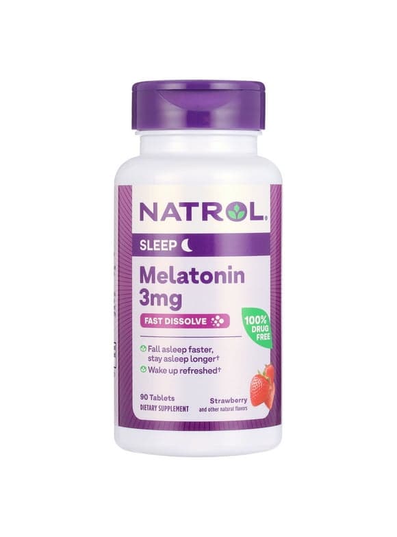 Natrol Sleep Melatonin Fast Dissolve Tablets, Nighttime Sleep Aid, Strawberry Flavor, 3mg, 90 Count