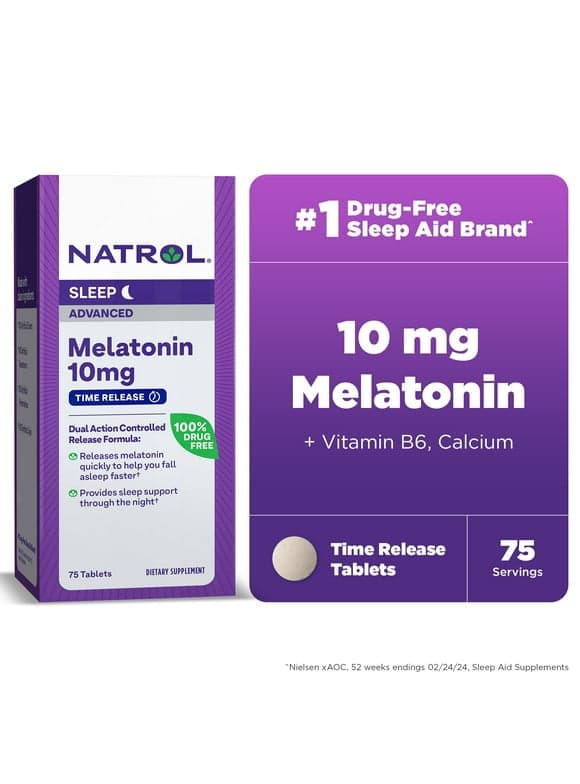 NatrolÂ® Sleep Advanced Melatonin Time Release Tablets, Nighttime Sleep Aid, 10mg, 75 Count