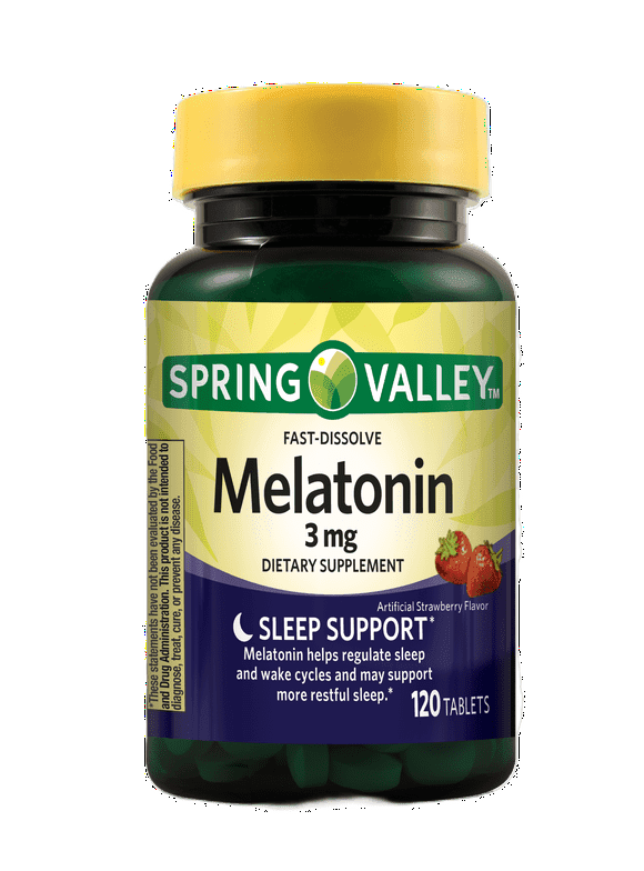 Spring Valley Fast-Dissolve Melatonin Dietary Supplement Tablets, 3 mg, 120 Count