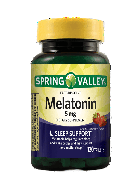 Spring Valley Melatonin Sleep Health Dietary Supplement Fast-Dissolve Tablets, Strawberry, 5 mg, 120 Count