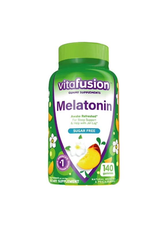 vitafusion Melatonin Sleep Aid Gummy Vitamins, Helps Jet Lag, White Tea & Peach Flavor, 3 mg, 140 Ct