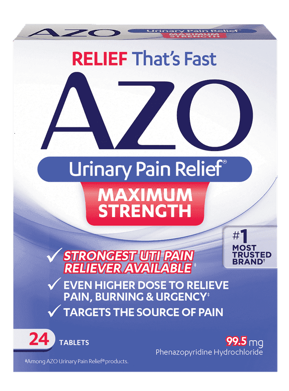 AZO Urinary Pain Relief Maximum Strength, FSA/HSA Eligible, Fast relief of UTI Pain, Burning & Urgency, Targets Source of Pain, #1 Most Trusted Brand, 24 Tablets