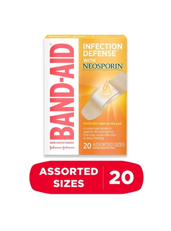 Band-Aid Brand Bandages with Neosporin Antibiotic, Assorted Sizes, 20 Ct
